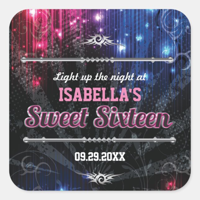 Magic Neon Glow Lights Favour Square Sticker (Front)