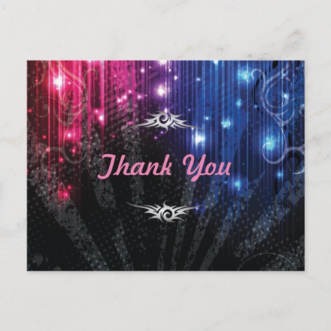 Magic Neon Glow Lights Thank You Postcard (Front)