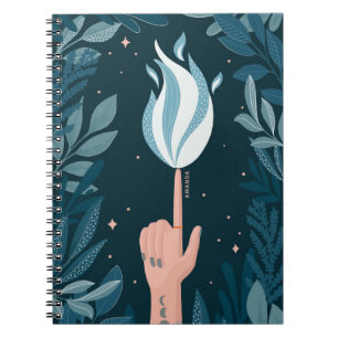 Magic night blue navy flame. Fire light spirit Notebook