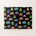 Magic night moth pattern. Mystical butterfly  Jigsaw Puzzle<br><div class="desc">Magic night moth / Mystical butterfly pattern puzzle in black purple blue green orange colours.</div>