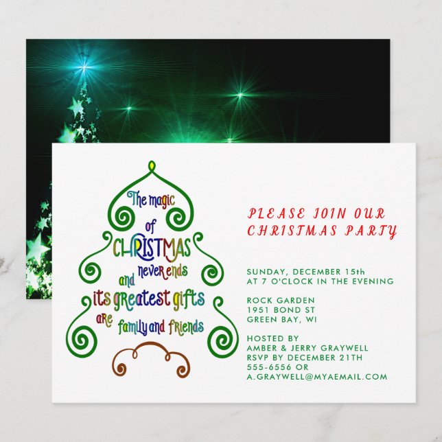 Magic of Christmas Typography in Tree Shape, ZPR Invitation (Front/Back)