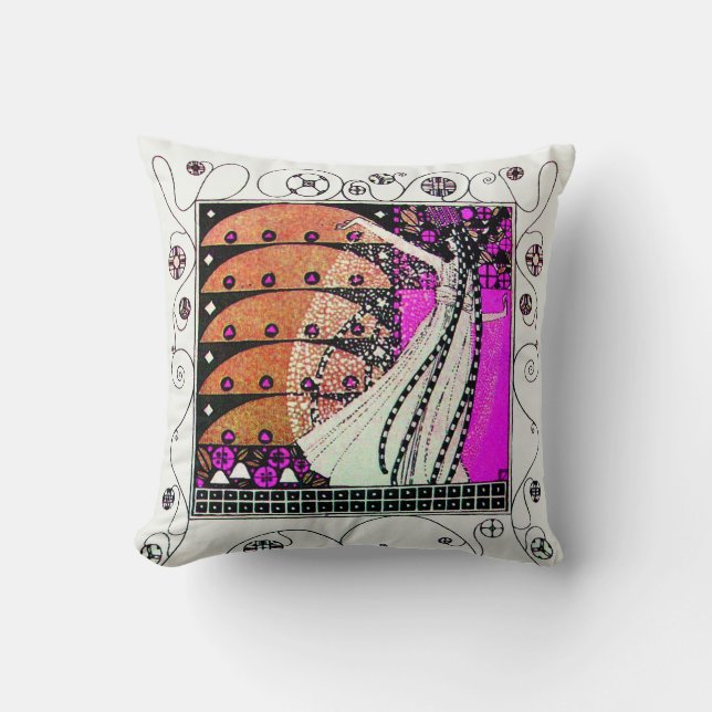 MAGIC OF THE  SPRING ,black.white ,violet,brown Throw Pillow (Front)