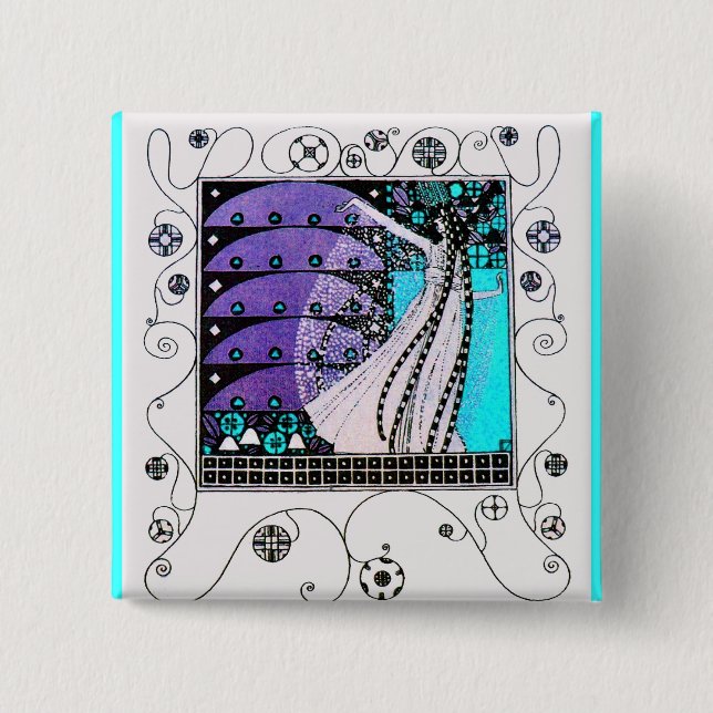 MAGIC OF THE SPRING bright blue black white purple 2 Inch Square Button (Front)