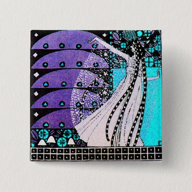 MAGIC OF THE SPRING bright blue black white purple 2 Inch Square Button (Front)
