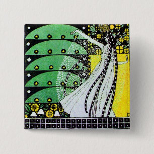 MAGIC OF THE SPRING bright green black  yellow 2 Inch Square Button