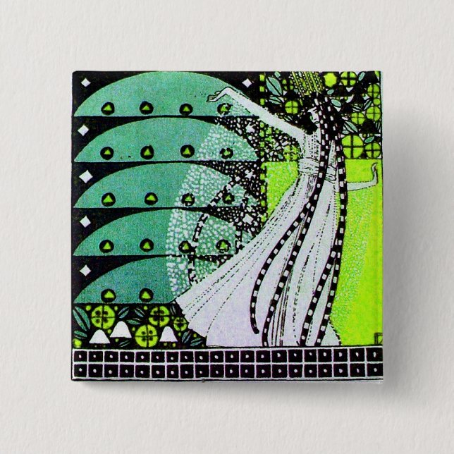 MAGIC OF THE SPRING bright green black  yellow 2 Inch Square Button (Front)