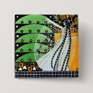 MAGIC OF THE SPRING bright green black yellow o 2 Inch Square Button
