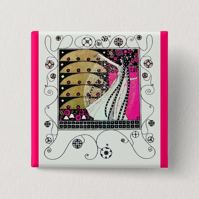 MAGIC OF THE SPRING bright pink black white brown 2 Inch Square Button (Front)