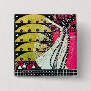 MAGIC OF THE SPRING bright pink black white yellow 2 Inch Square Button