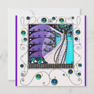 MAGIC OF THE  SPRING,bright purple black aqua blue Invitation