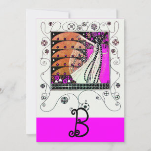 MAGIC OF THE  SPRING ,bright purple  black brown Invitation