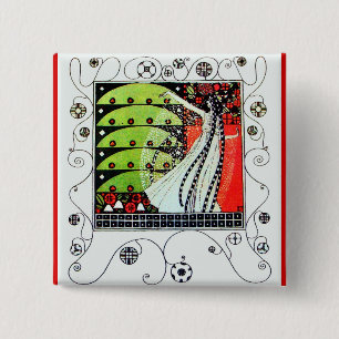 MAGIC OF THE SPRING bright red black white green 2 Inch Square Button