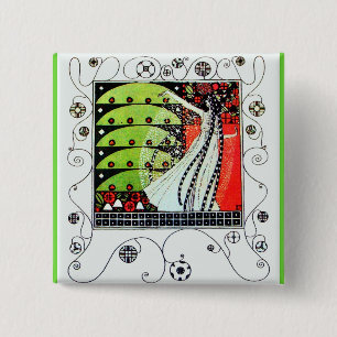 MAGIC OF THE SPRING bright red black white green 2 Inch Square Button