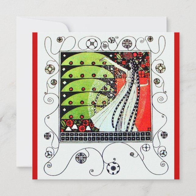 MAGIC OF THE  SPRING ,bright red black white green Invitation (Front)