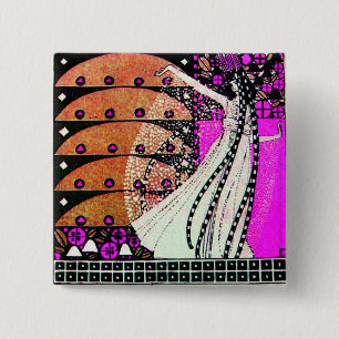 MAGIC OF THE SPRING bright violet black brown 2 Inch Square Button
