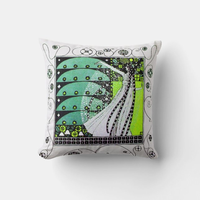 MAGIC OF THE  SPRING ,bright yellow green black Throw Pillow (Front)