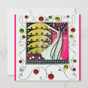 MAGIC OF THE SPRING, Fuchsia,Green Yellow,Black Invitation