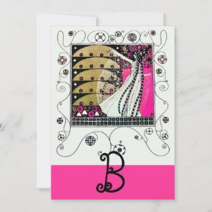 MAGIC OF THE SPRING, Fuchsia,Green Yellow,Black Invitation