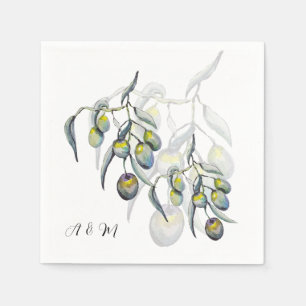Magic Olive Watercolor Hand-painted Napkin