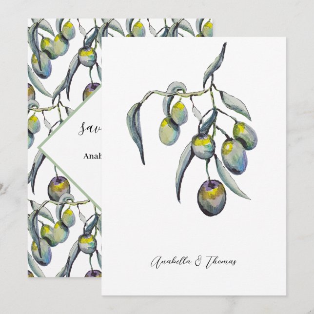 Magic Olives Watercolor Hand-painted Announcement (Front/Back)