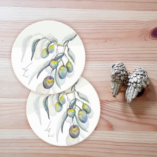 Magic Olives Watercolor Hand-painted Coaster