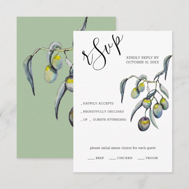 Magic Olives Watercolor Hand-painted RSVP Card (Front/Back)