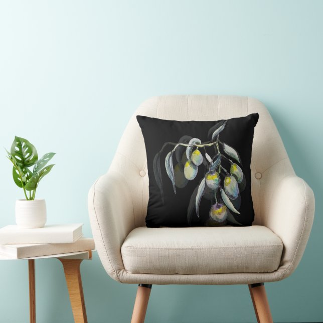 Magic Olives Watercolor Hand-painted Throw Pillow (Chair)