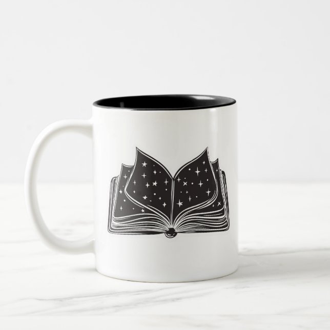 Magic Open Spellbook – Stars and Wizardry Two-Tone Coffee Mug (Left)