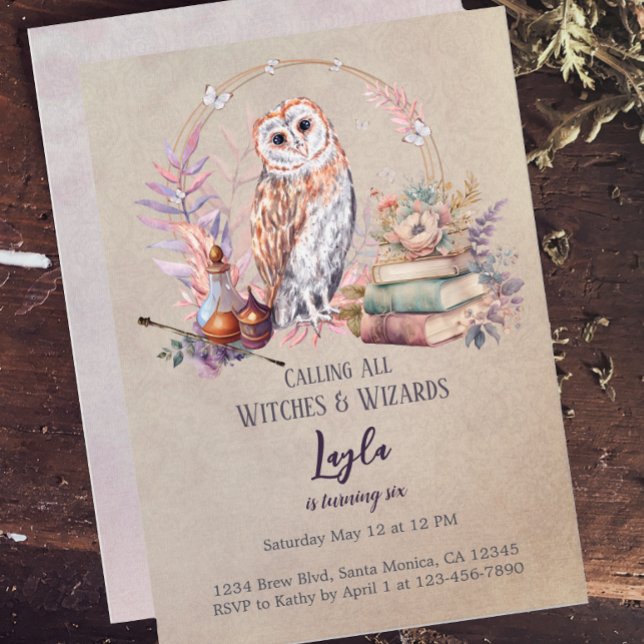 Magic Owl Girl Wizard Anniversaire Invitation (Créateur téléchargé)