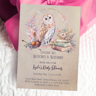 Magic Owl Girl Wizard Baby Shower Invitation