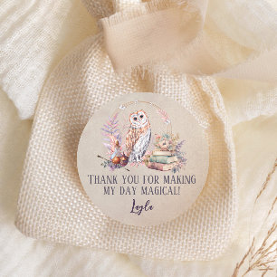 Magic Owl Girl Wizard Thank You Classic Round Sticker