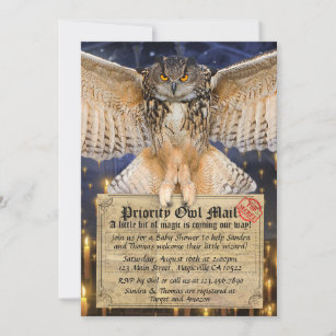Magic Owl Mail Letter for a Wizard Baby Shower Invitation