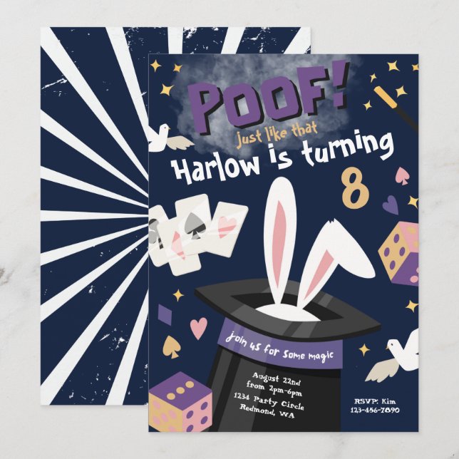 Magic Party Invitation | Magic Show Birthday (Front/Back)