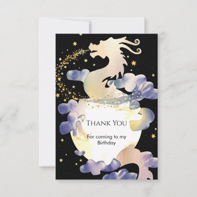 Magic Pastel Dragon Birthday Thank You Card (Front)