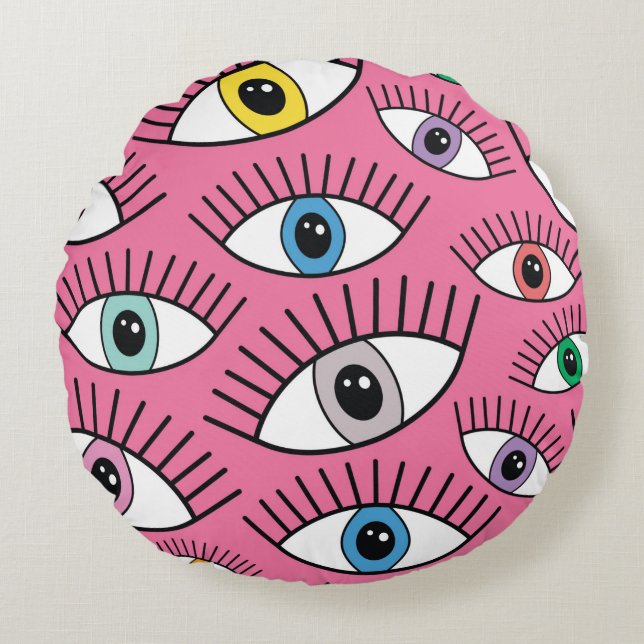 Magic pattern with colourful eyes. Mystic backgrou Round Pillow (Front)