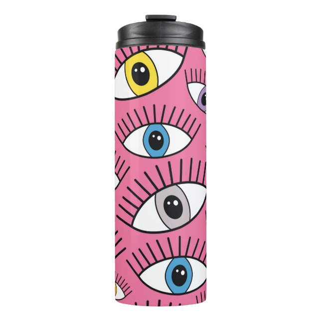 Magic pattern with colourful eyes. Mystic backgrou Thermal Tumbler (Front)