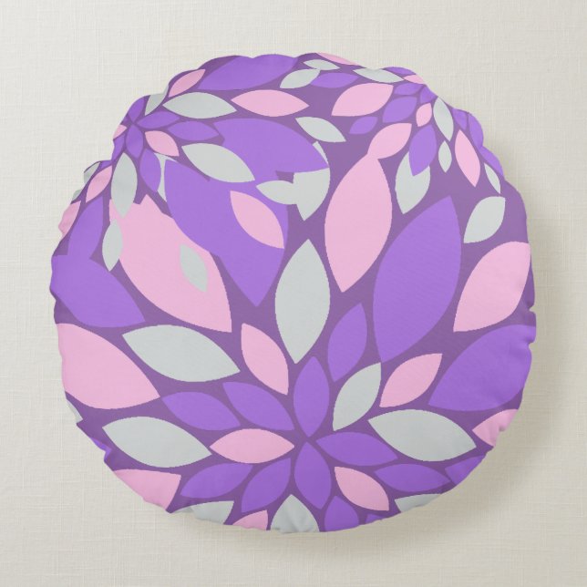 Magic Petals Purple Flowers Round Pillow (Front)