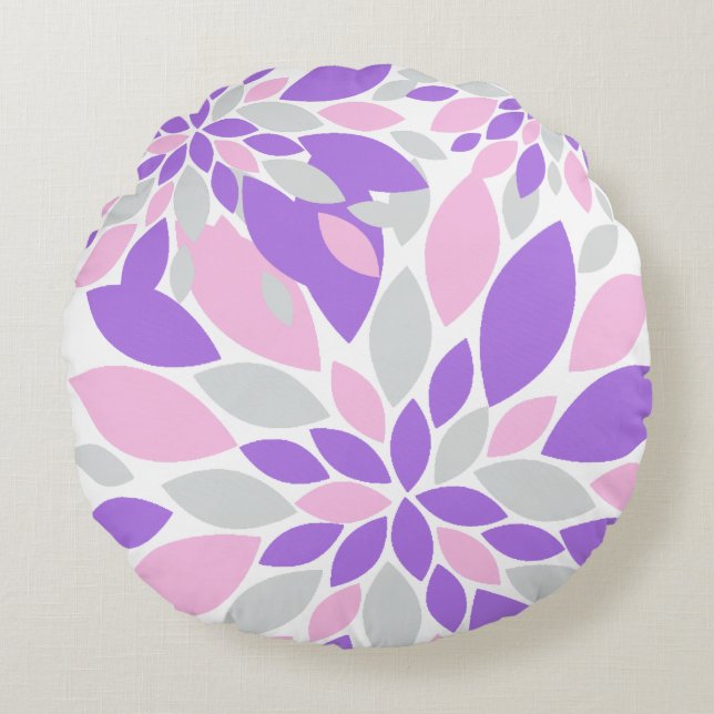Magic Petals Purple Flowers Round Pillow (Front)