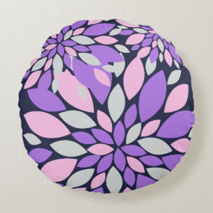 Magic Petals Purple Flowers Round Pillow