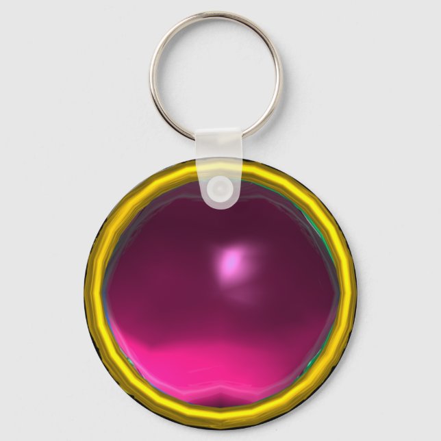 MAGIC PINK FUCHSIA AMETHYST GEM STONE KEYCHAIN (Front)