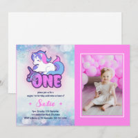 Magic Pink Purple Unicorn 1st Birthday Photo