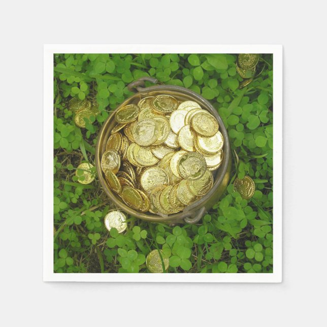 Magic Pot of Gold With Shamrocks! Napkin (Front)