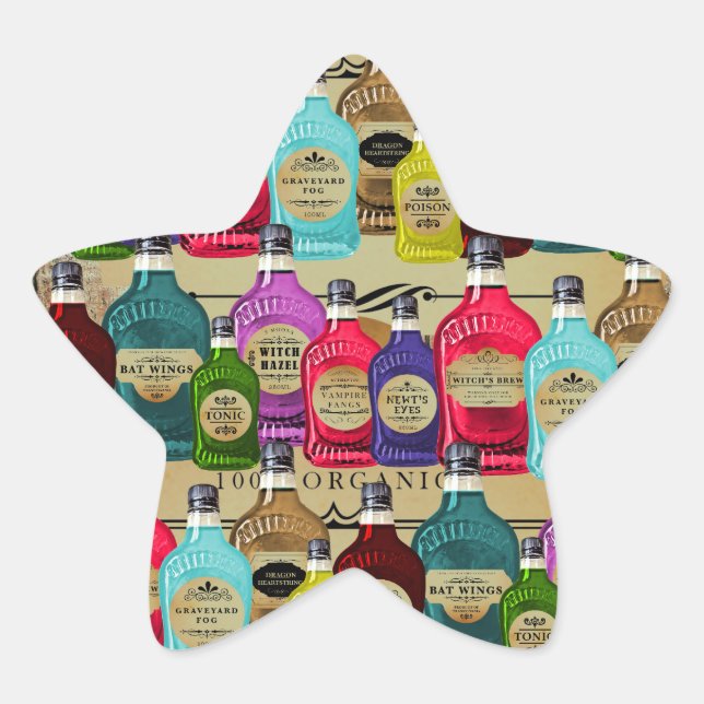 Magic Potion Apothecary Halloween Tonic Bottles Star Sticker (Front)