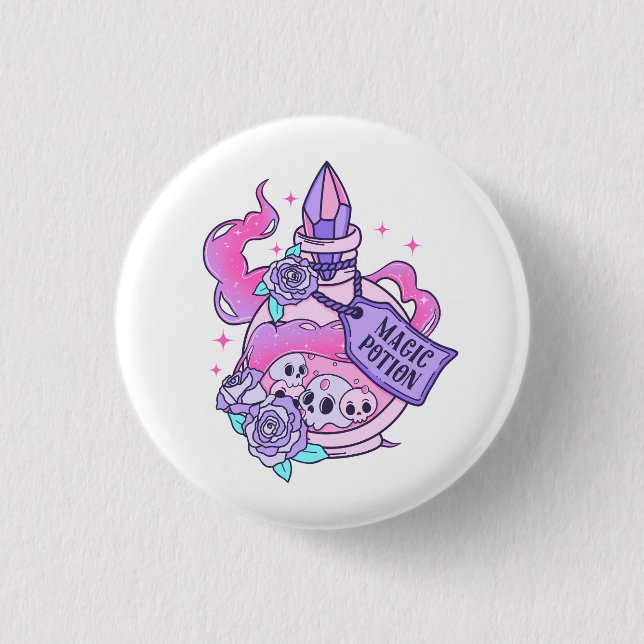 Magic Potion Cute Pink Halloween Potion Bottle 1 Inch Round Button (Front)