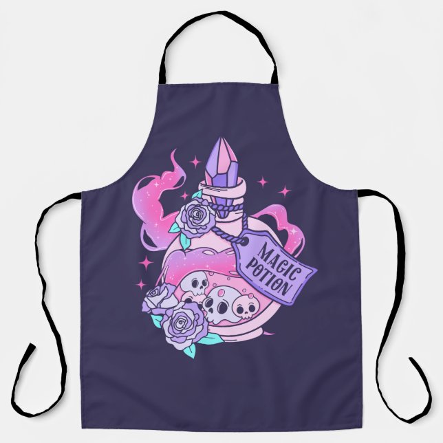 Magic Potion Cute Pink Halloween Potion Bottle Apron (Front)