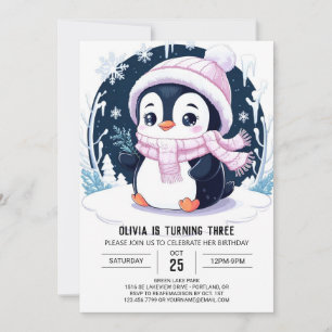 Magic Pretty Penguin Digital Birthday Invitation