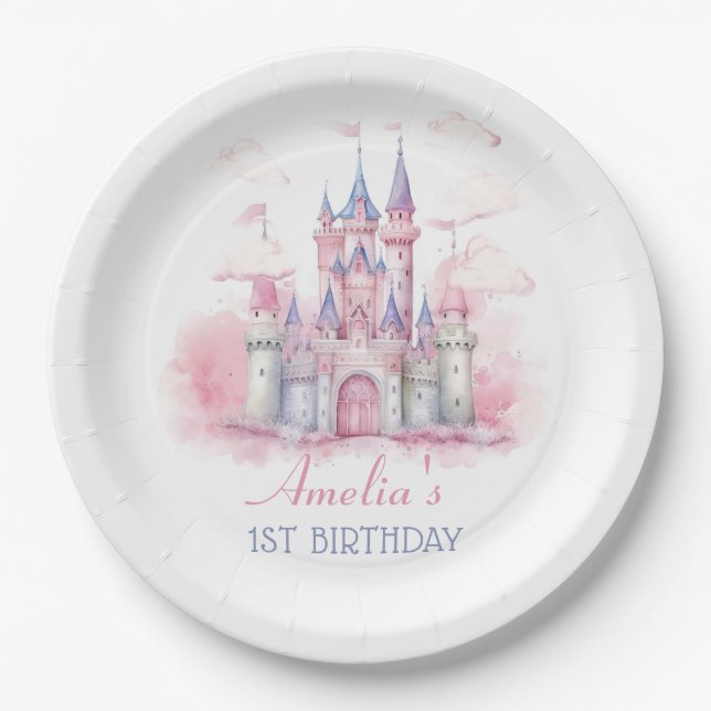 Magic Princess Castle Birthday Paper Plate (Front)
