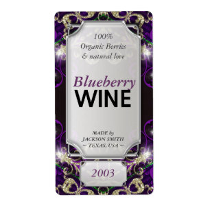 Magic Purple Gold Custom Text Wine Bottle Labels