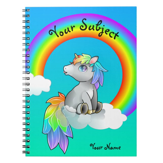 Magic Rainbow Unicorn School Subject Customizable Notebook (Front)