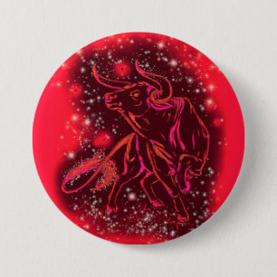 Magic Red Neon Bull Running - Amazing Starry Night 3 Inch Round Button